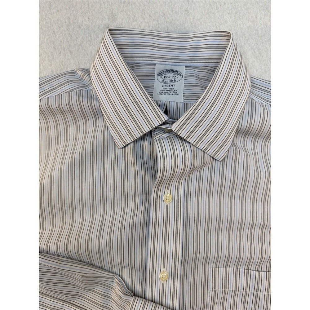 Brooks Brothers Regent 1818 Gray‎ Blue Stripes Dress Shirt 15 1/2/33 Long Sleeve
